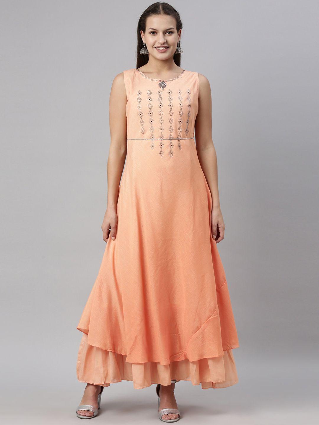 neerus women coral anarkali kurta