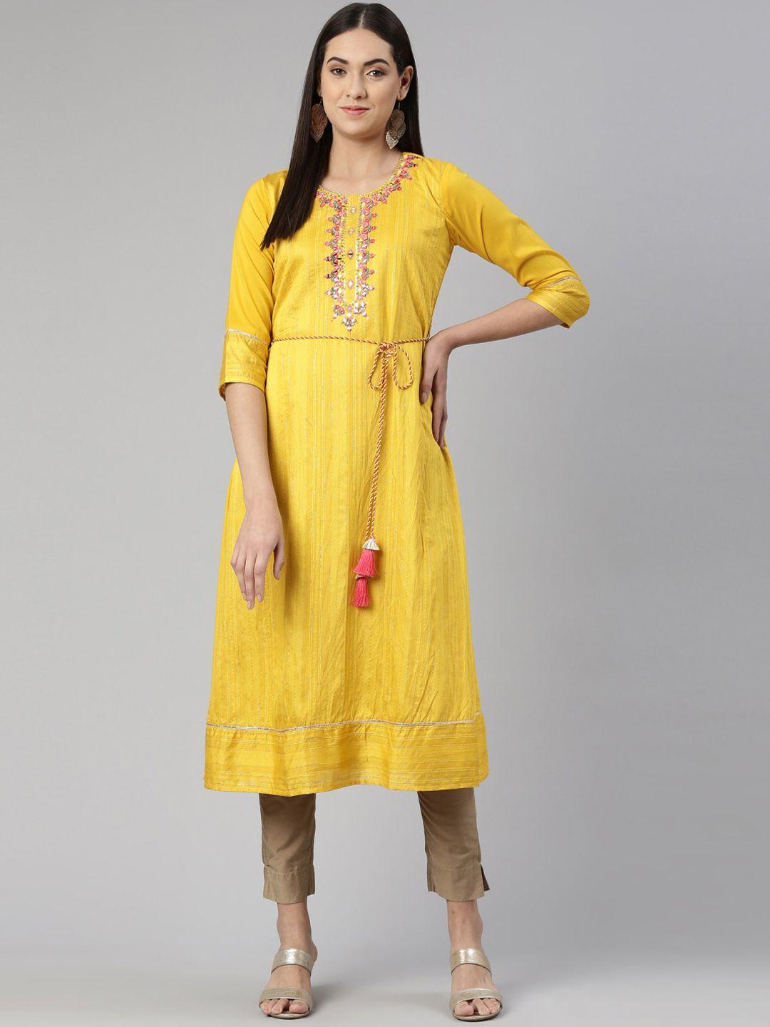 neerus women ethnic motifs embroidered a-line kurta