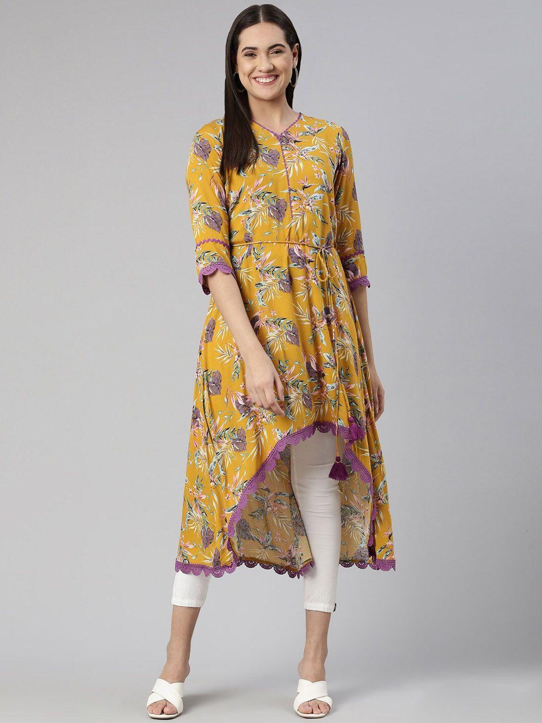 neerus women floral printed cotton a-line kurta