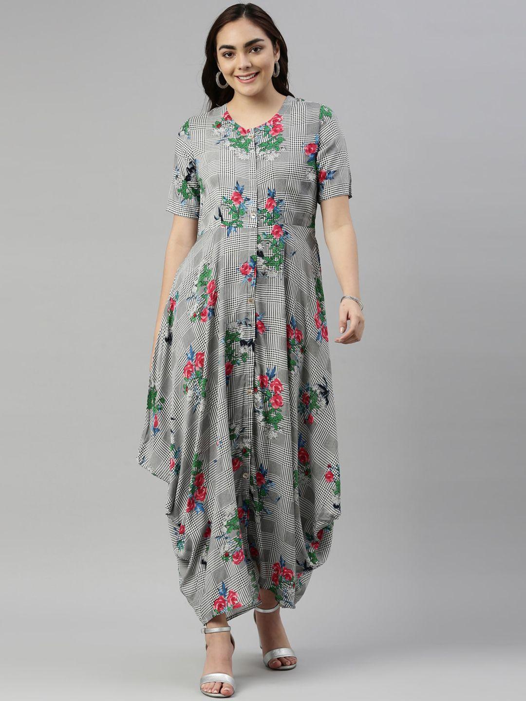 neerus women grey floral printed kurta