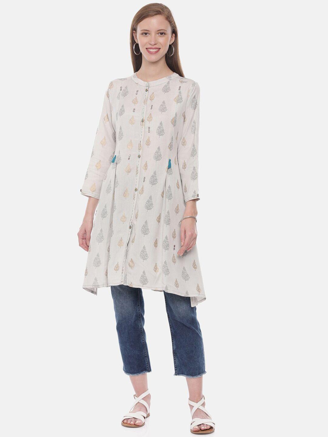 neerus women grey printed a-line kurta