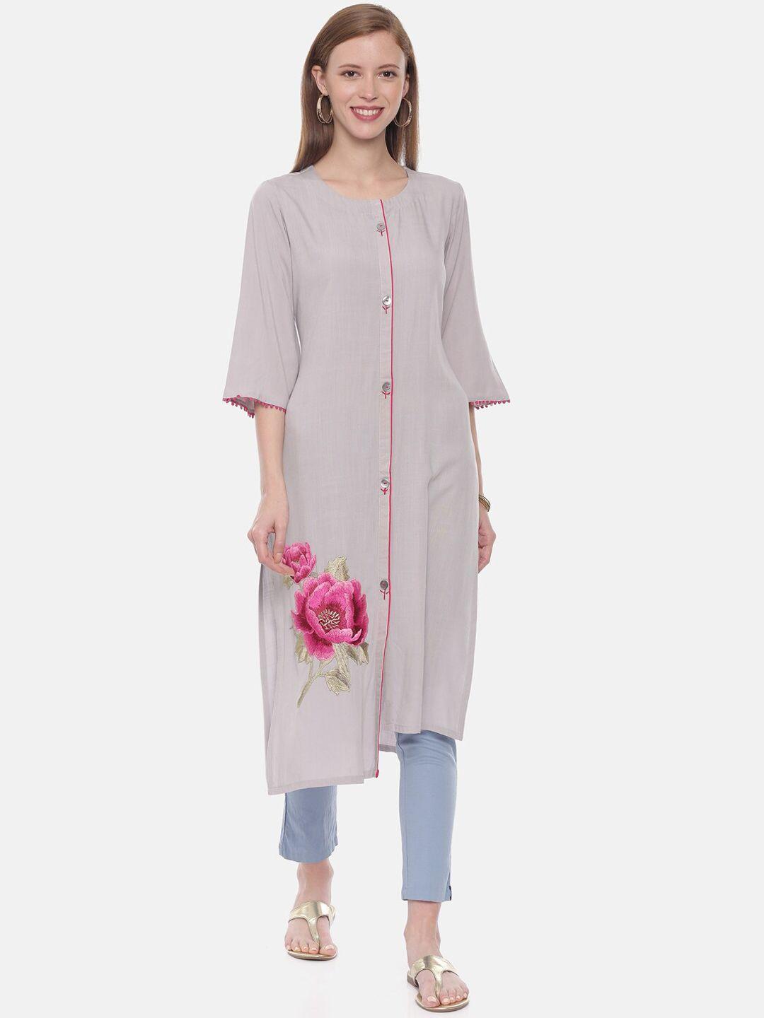 neerus women grey solid a-line kurta