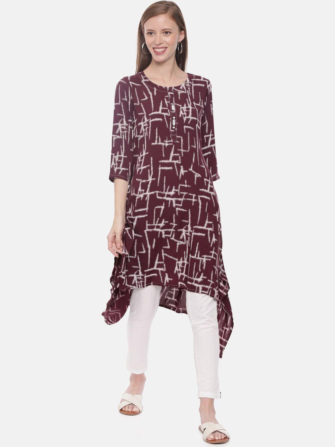 neerus women maroon printed a-line kurta