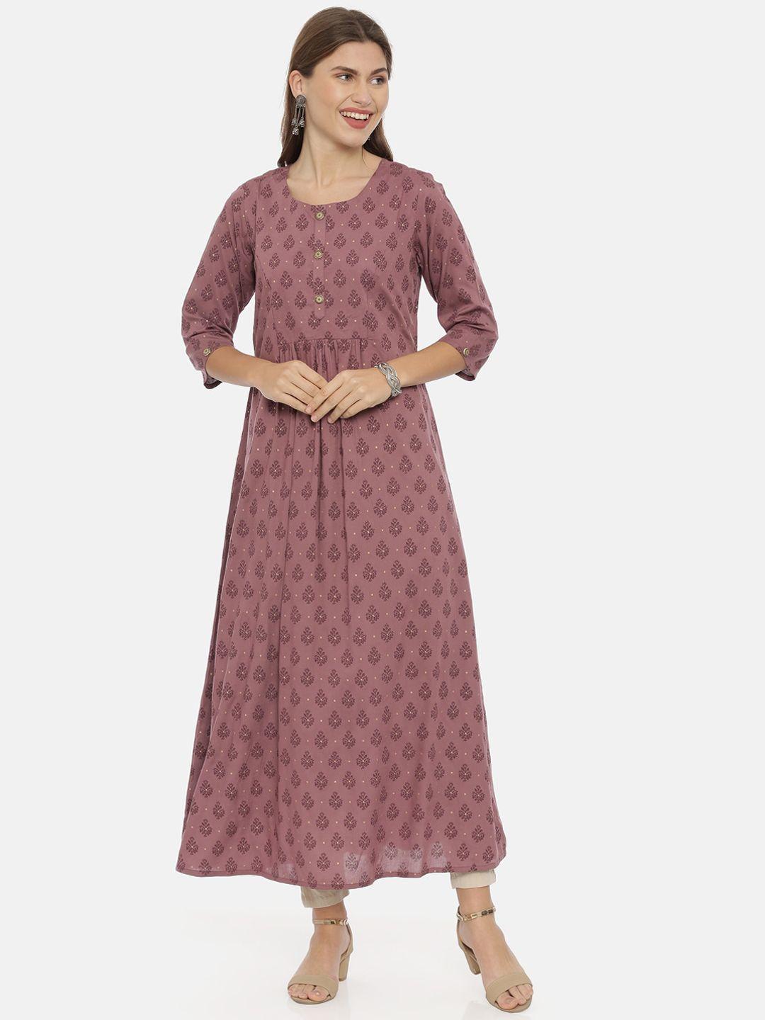 neerus women mauve printed anarkali kurta