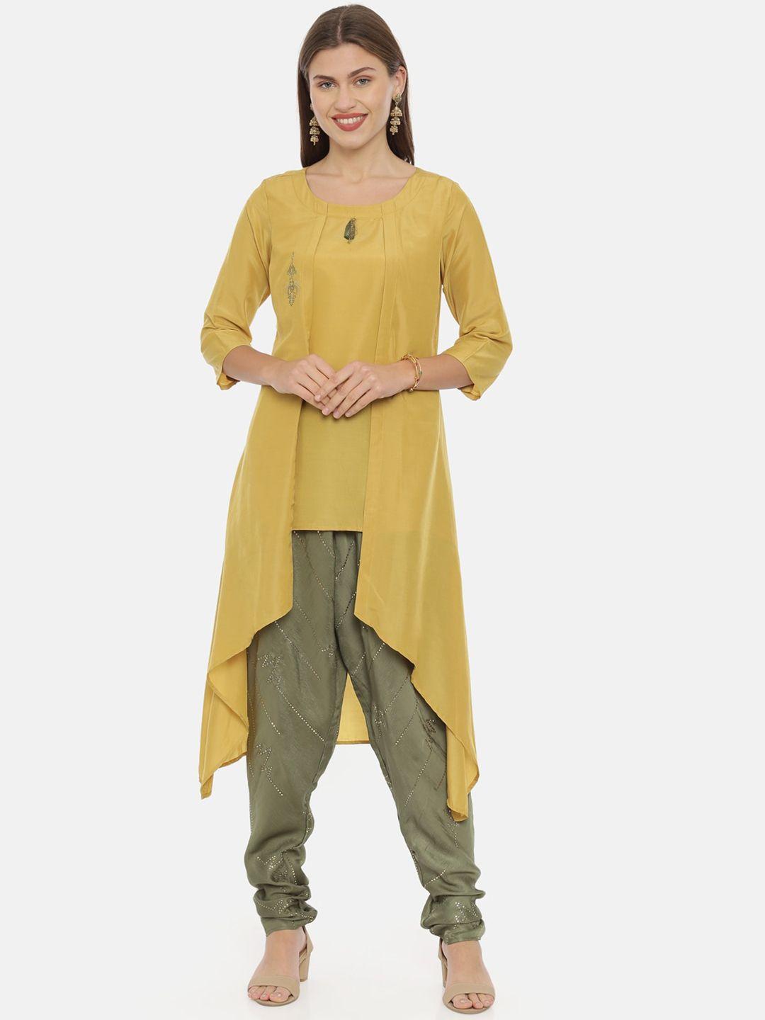 neerus women mustard yellow embroidered a-line kurta