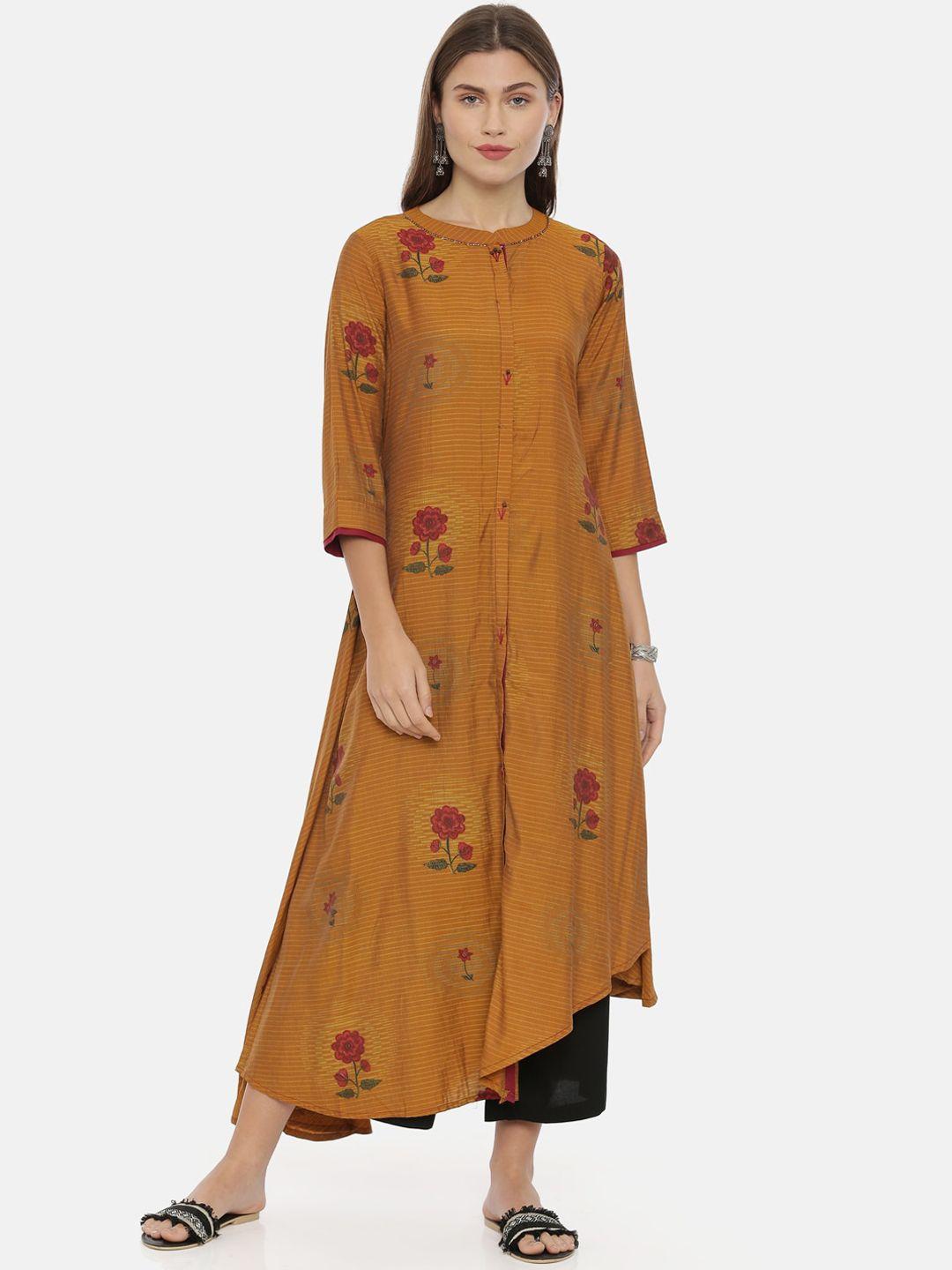 neerus women mustard yellow printed a-line kurta