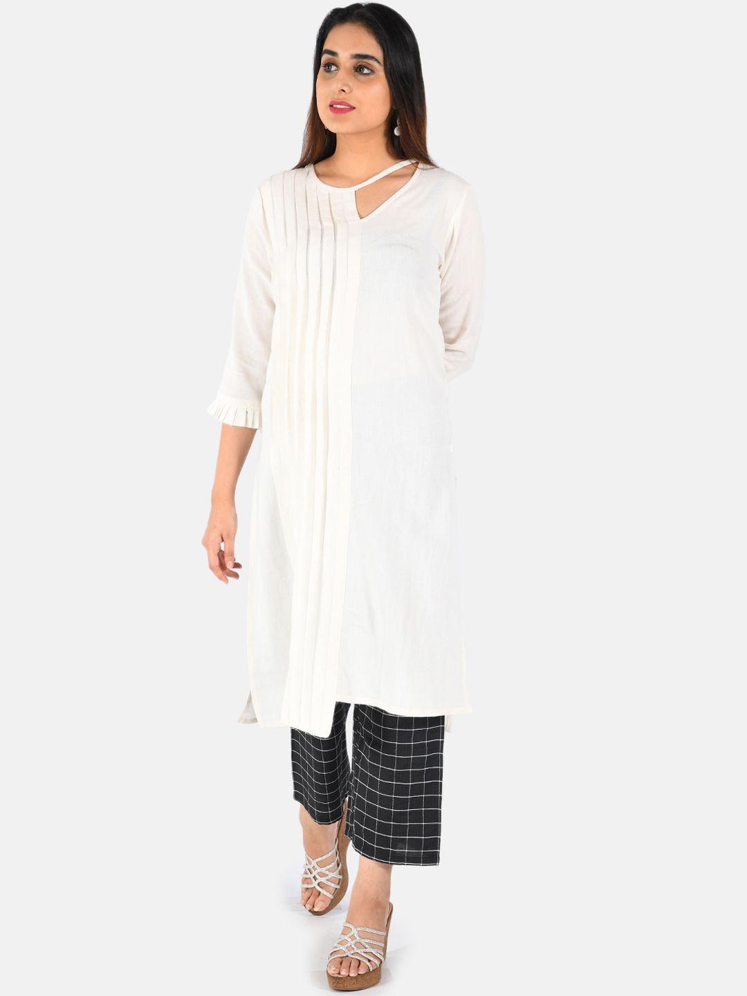 neerus women off-white solid a-line kurta