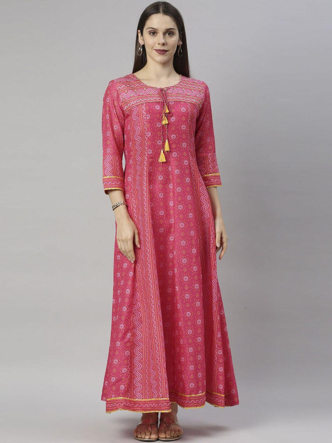 neerus women pink ethnic motifs printed anarkali kurta