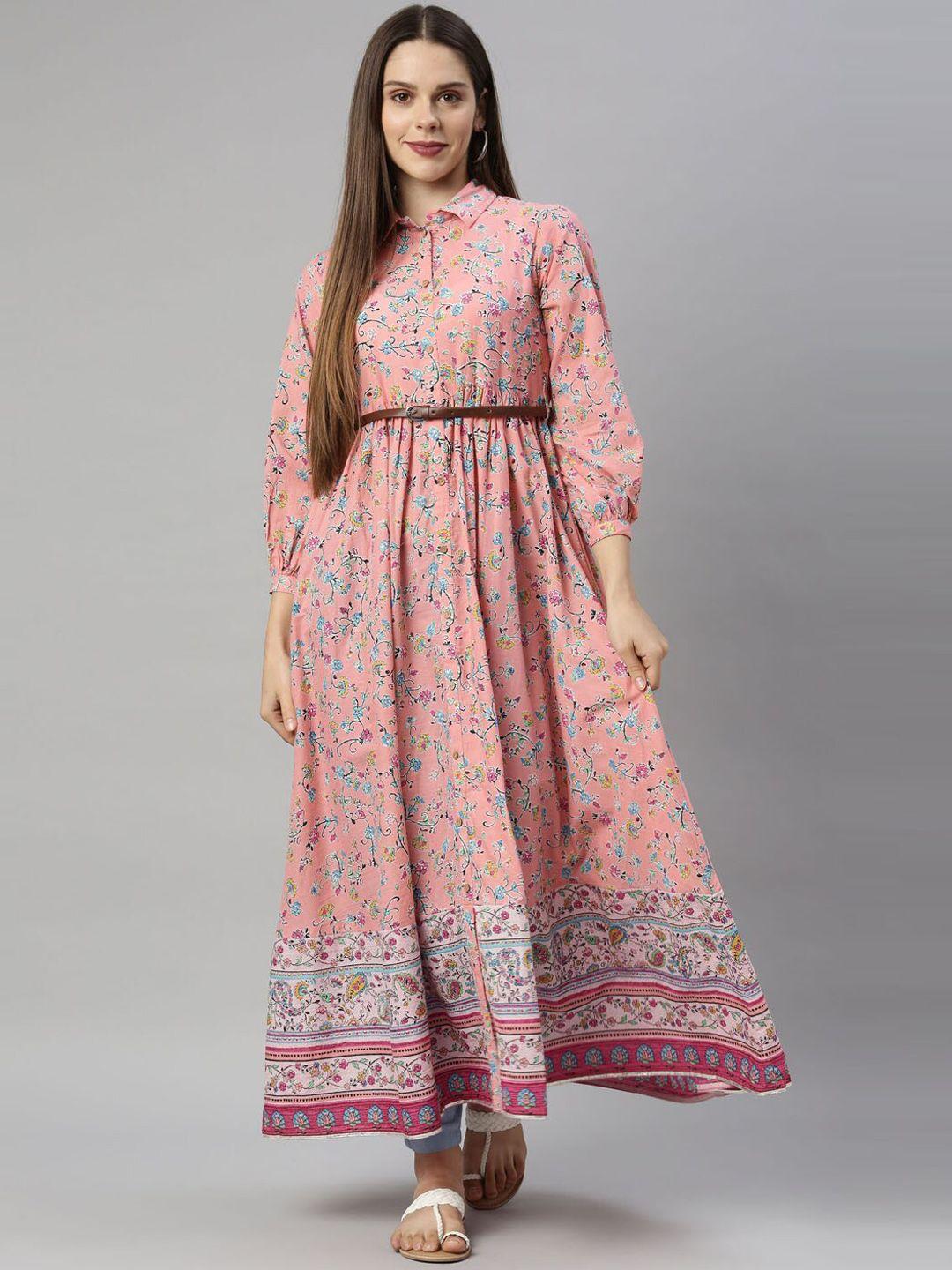 neerus women pink ethnic motifs printed floral anarkali kurta