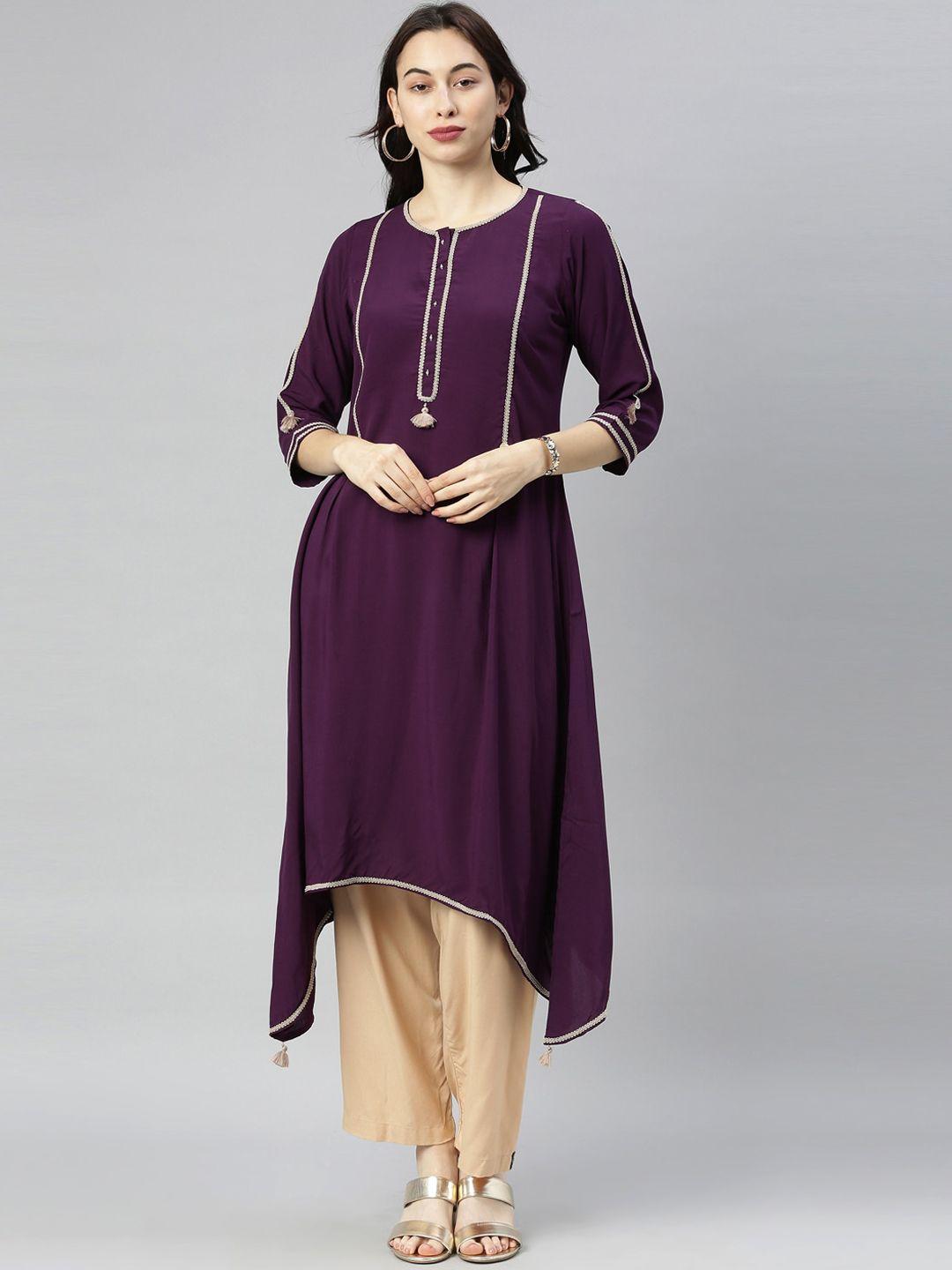 neerus women purple embroidered anarkali kurta