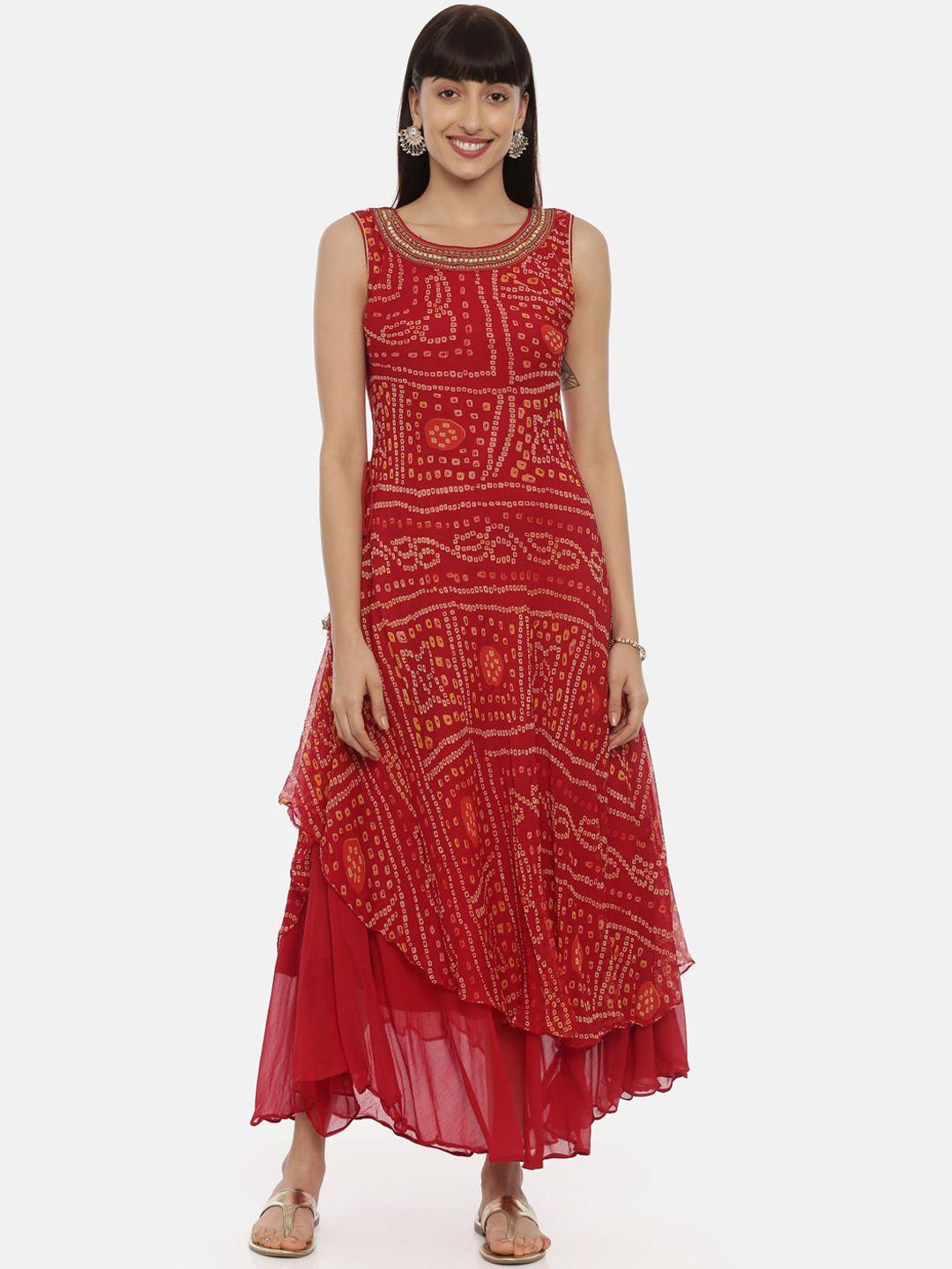 neerus women red printed maxi dress