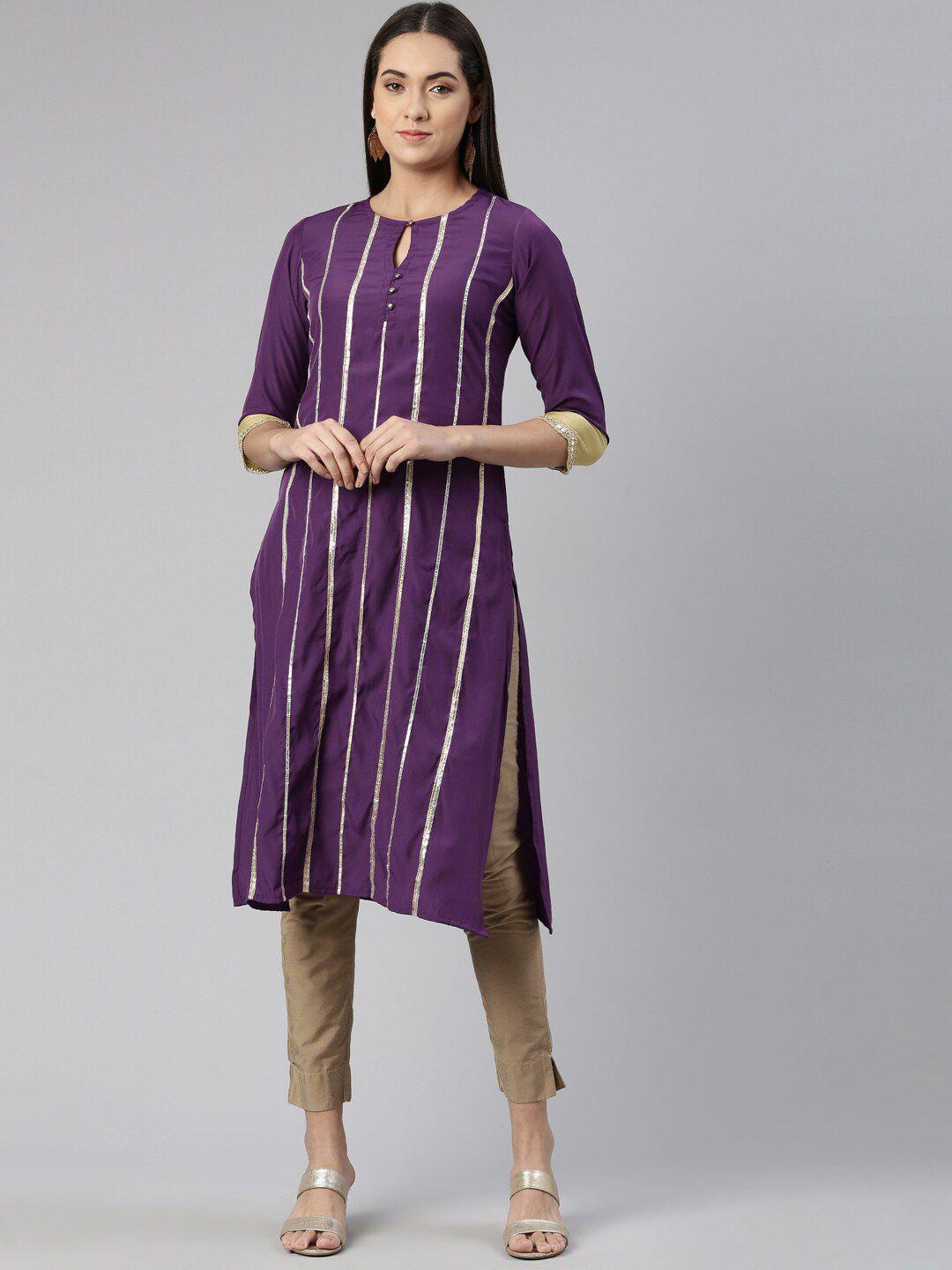 neerus women striped keyhole neck crepe kurta