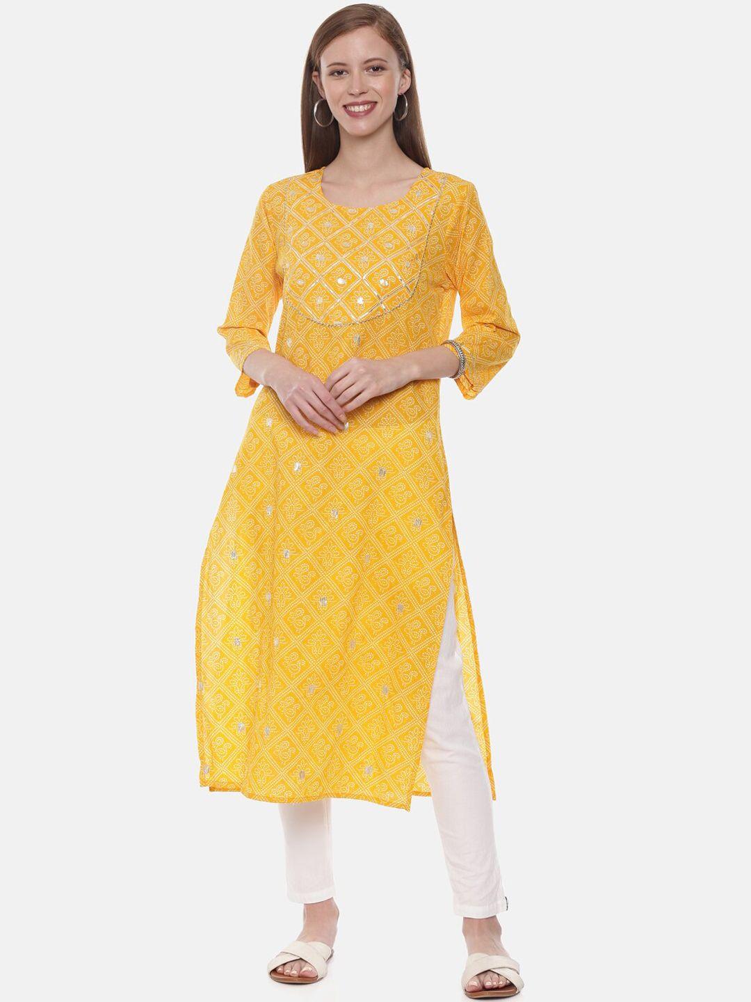 neerus women yellow embellished straight kurta