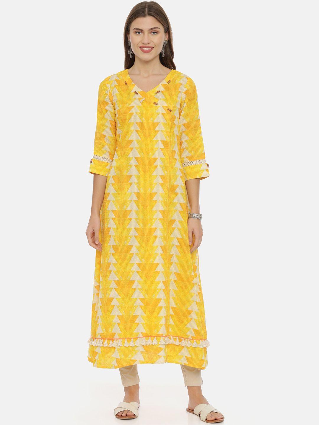 neerus women yellow printed a-line kurta