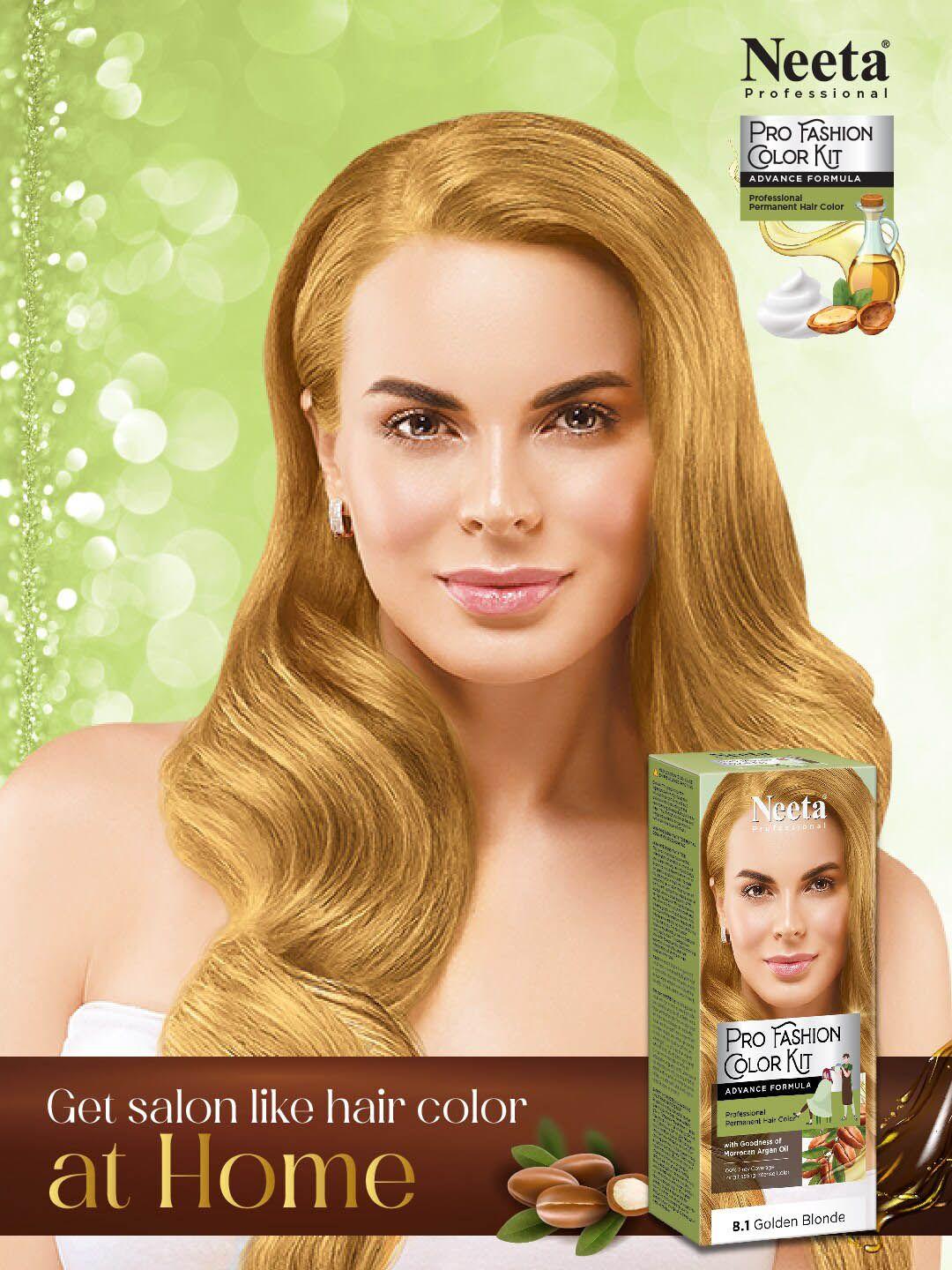 neeta professional pro fashion permanent hair color kit 100g - golden blonde 8.1
