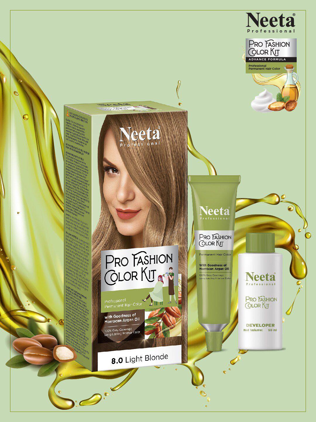 neeta professional pro fashion permanent hair color kit 100g - light blonde 8.0