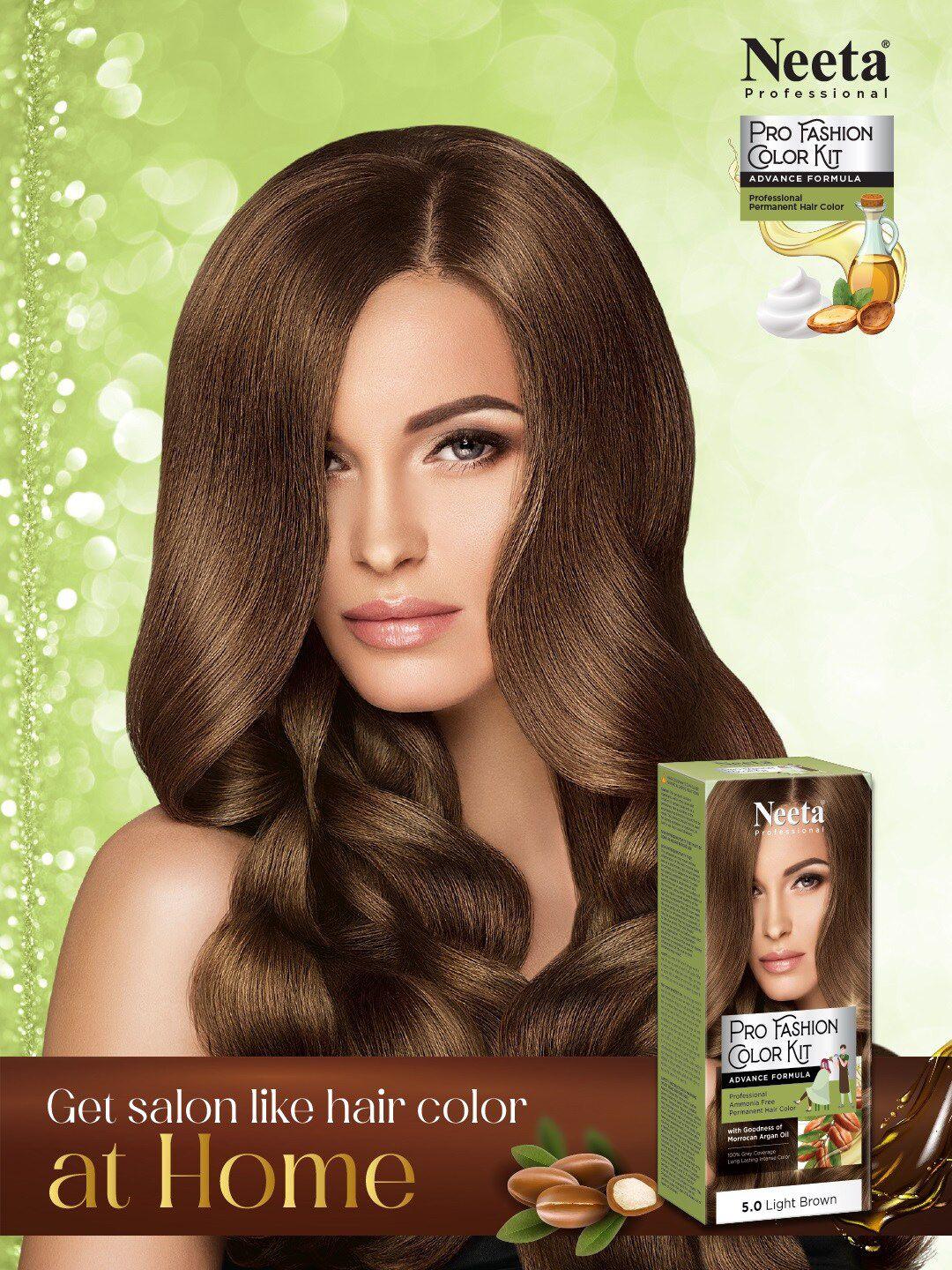 neeta professional pro fashion permanent hair color kit 100g - light brown 5.0
