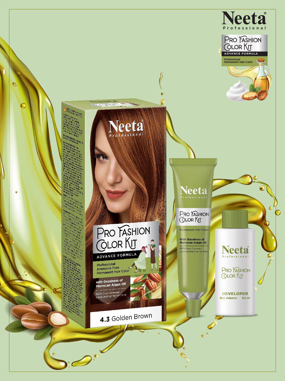 neeta professional pro fashion permanent hair color kit 100ml - golden brown 3.5