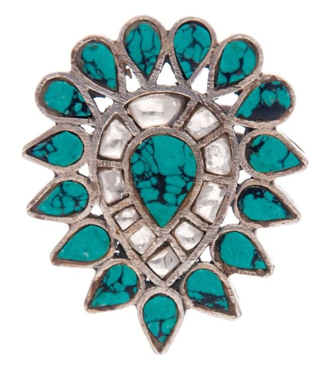 neeta boochra 925 sterling silver turquoise gemstone studs ring with white kundan