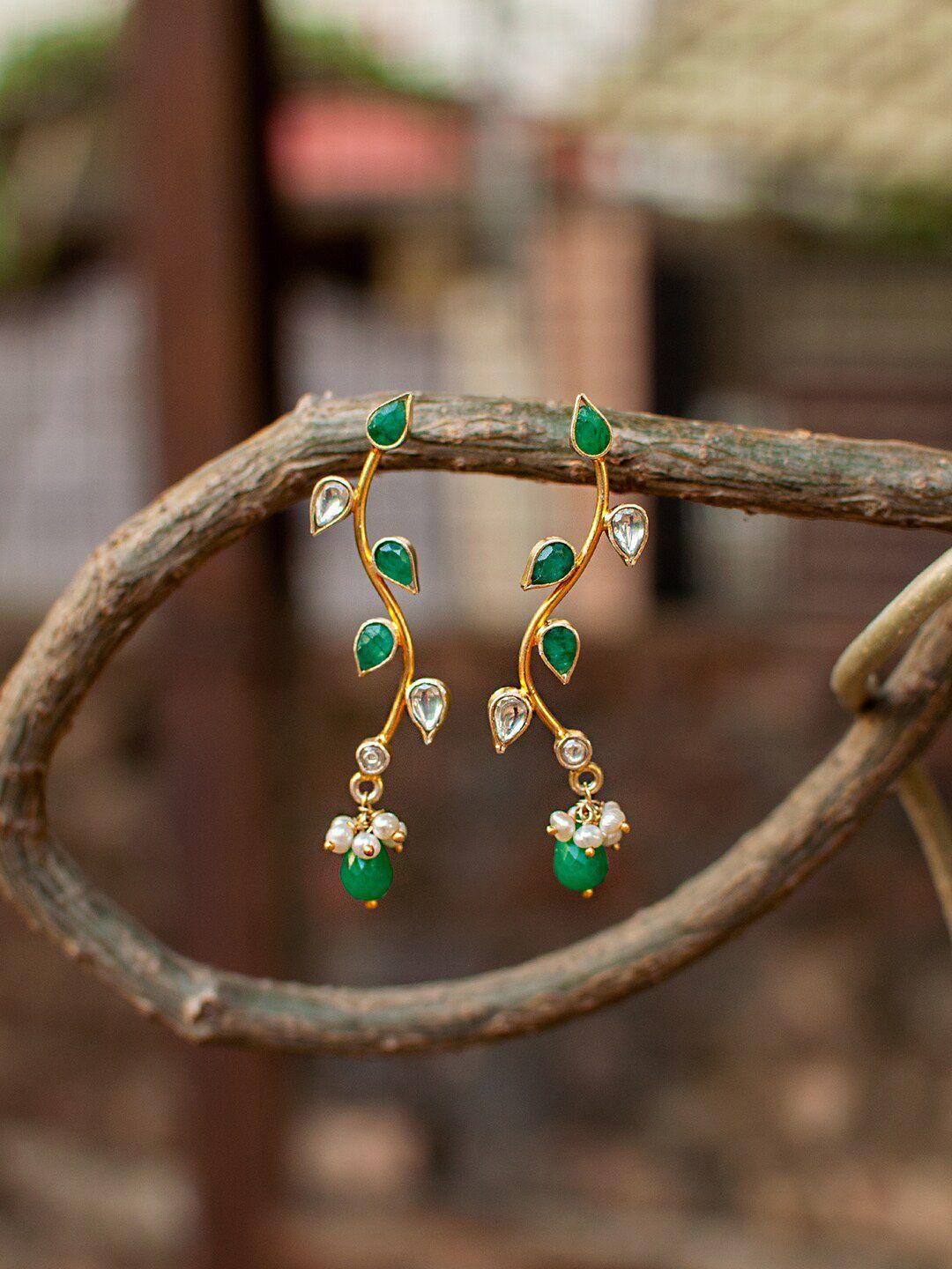 neeta boochra gold-plated contemporary drop earrings