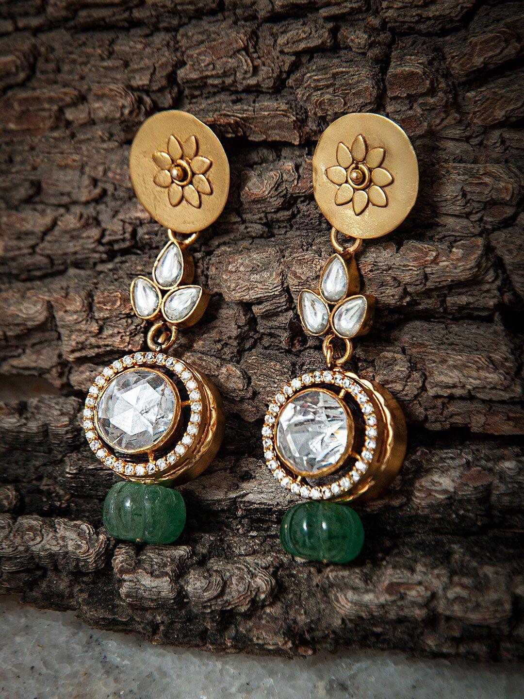 neeta boochra gold-plated contemporary drop earrings