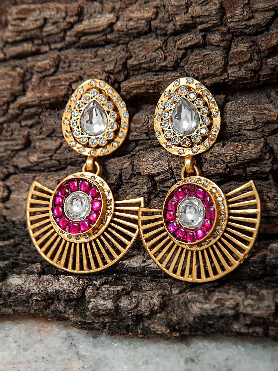 neeta boochra gold-plated contemporary drop earrings