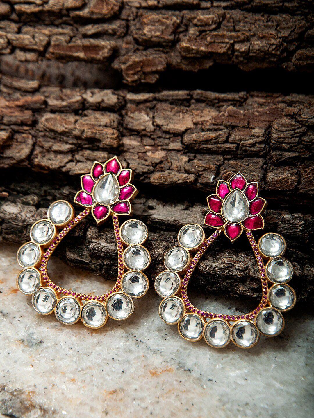 neeta boochra gold-plated contemporary drop earrings