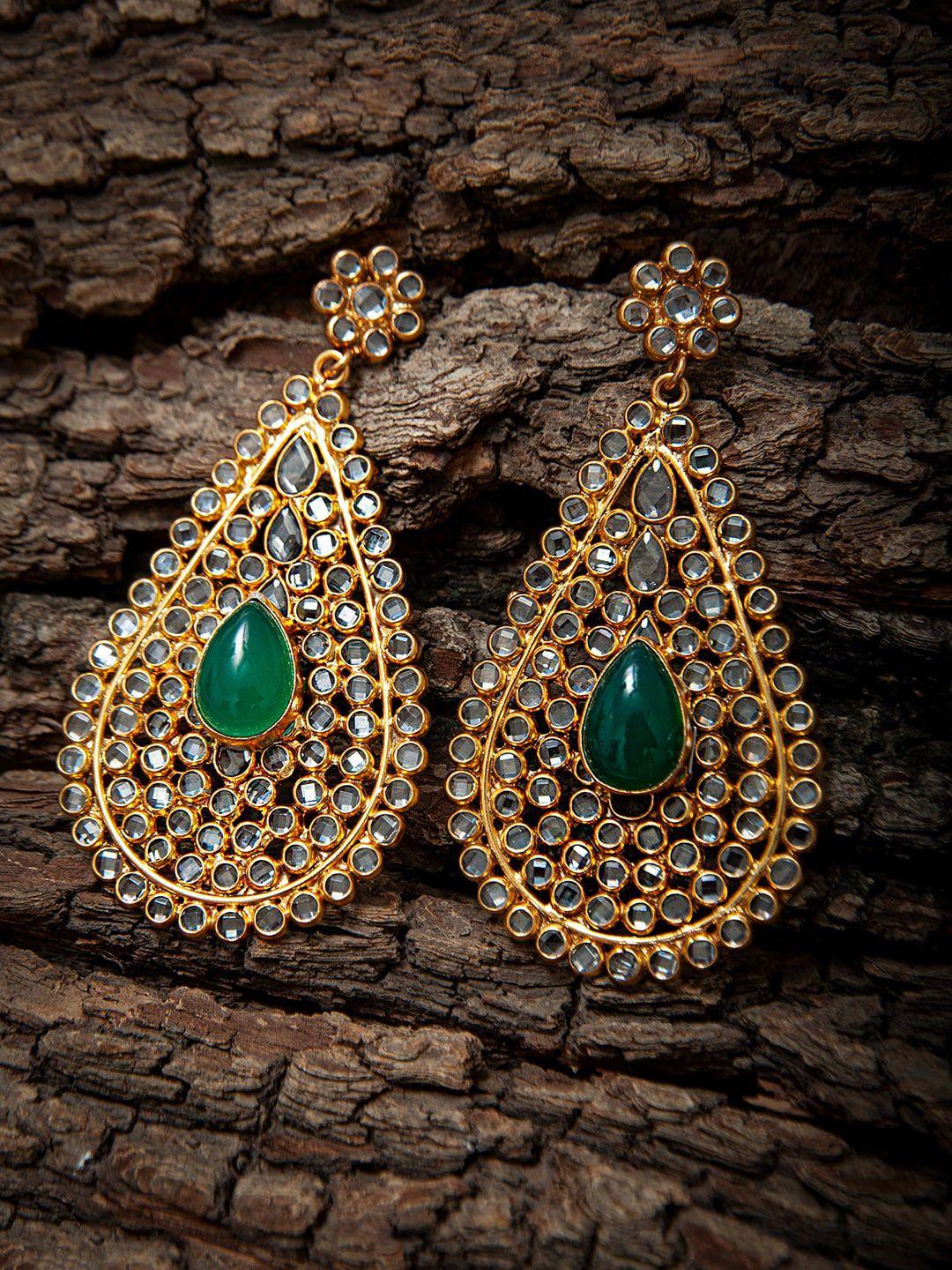 neeta boochra gold-plated crystal contemporary drop earrings