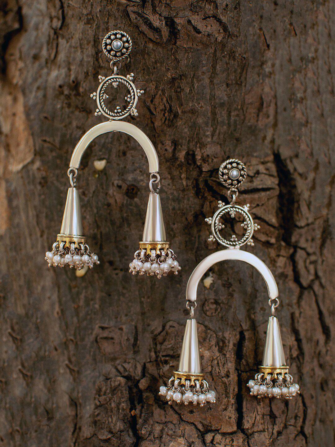 neeta boochra silver-plated contemporary drop earrings