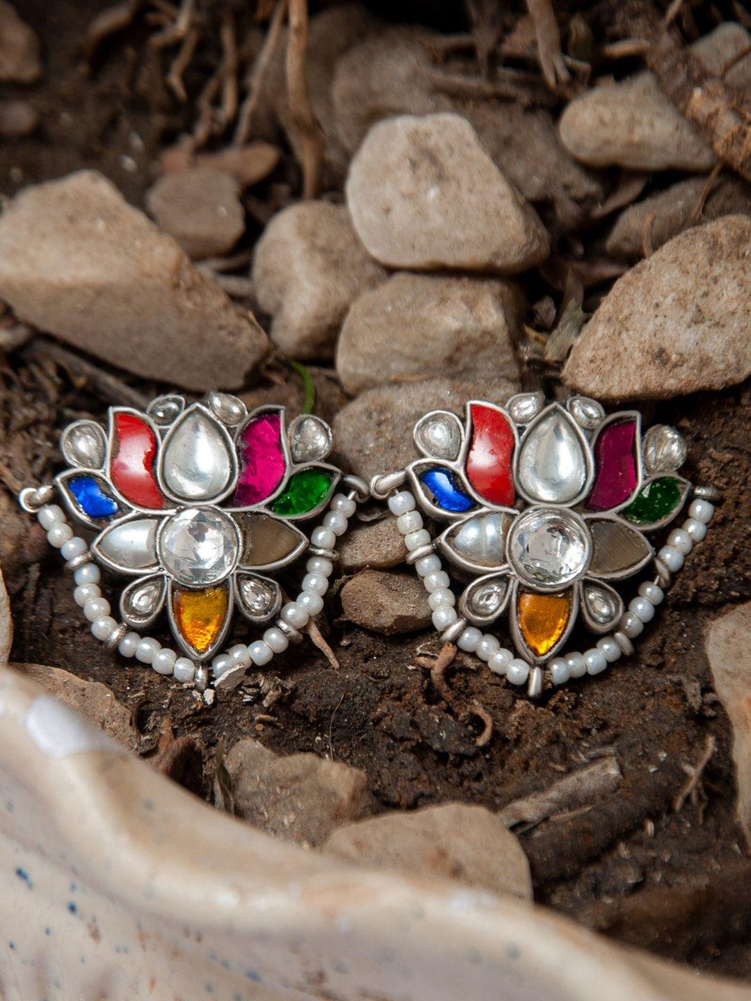 neeta boochra silver-plated contemporary studs earrings