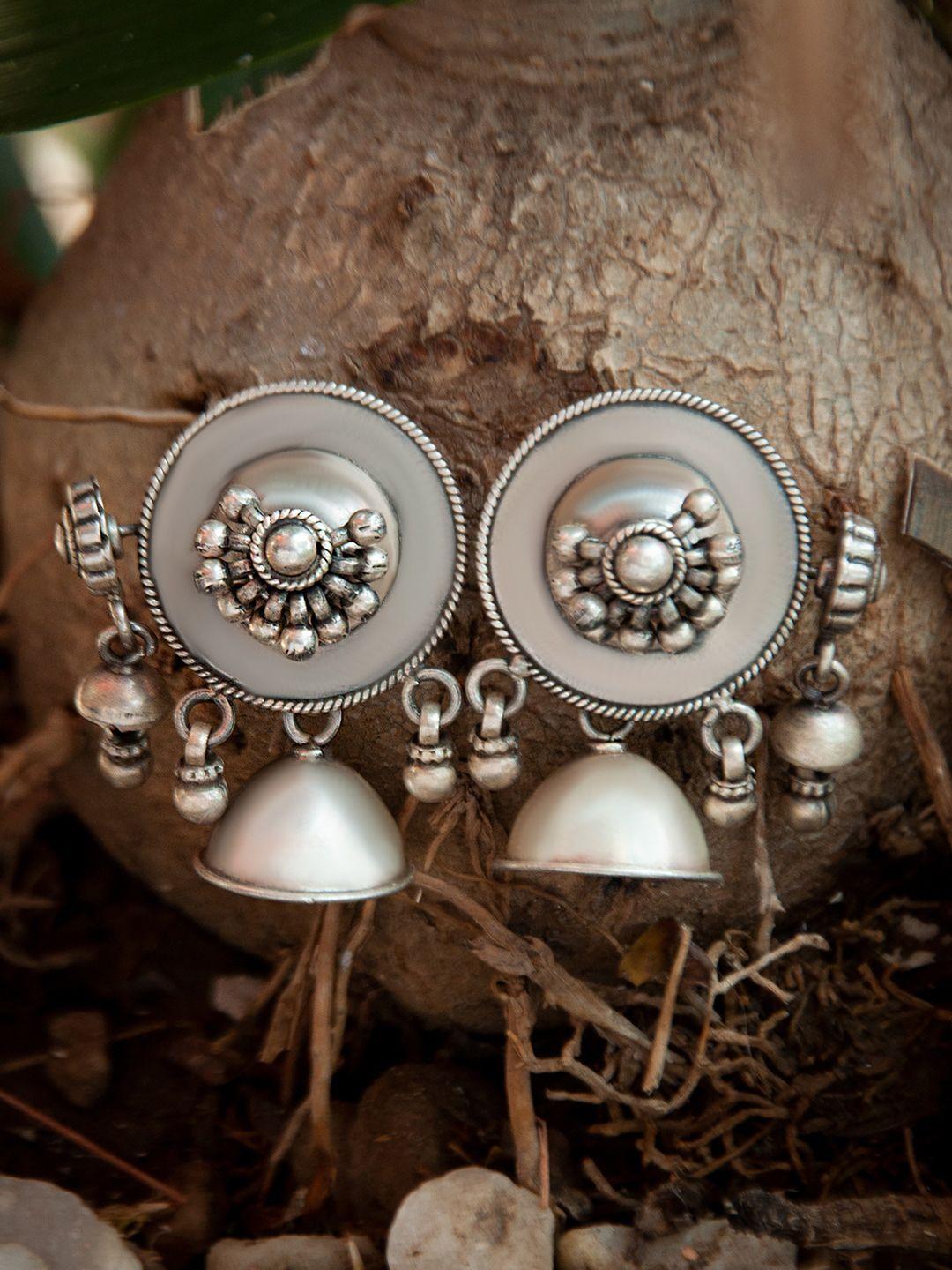 neeta boochra silver-plated dome shaped jhumka earrings