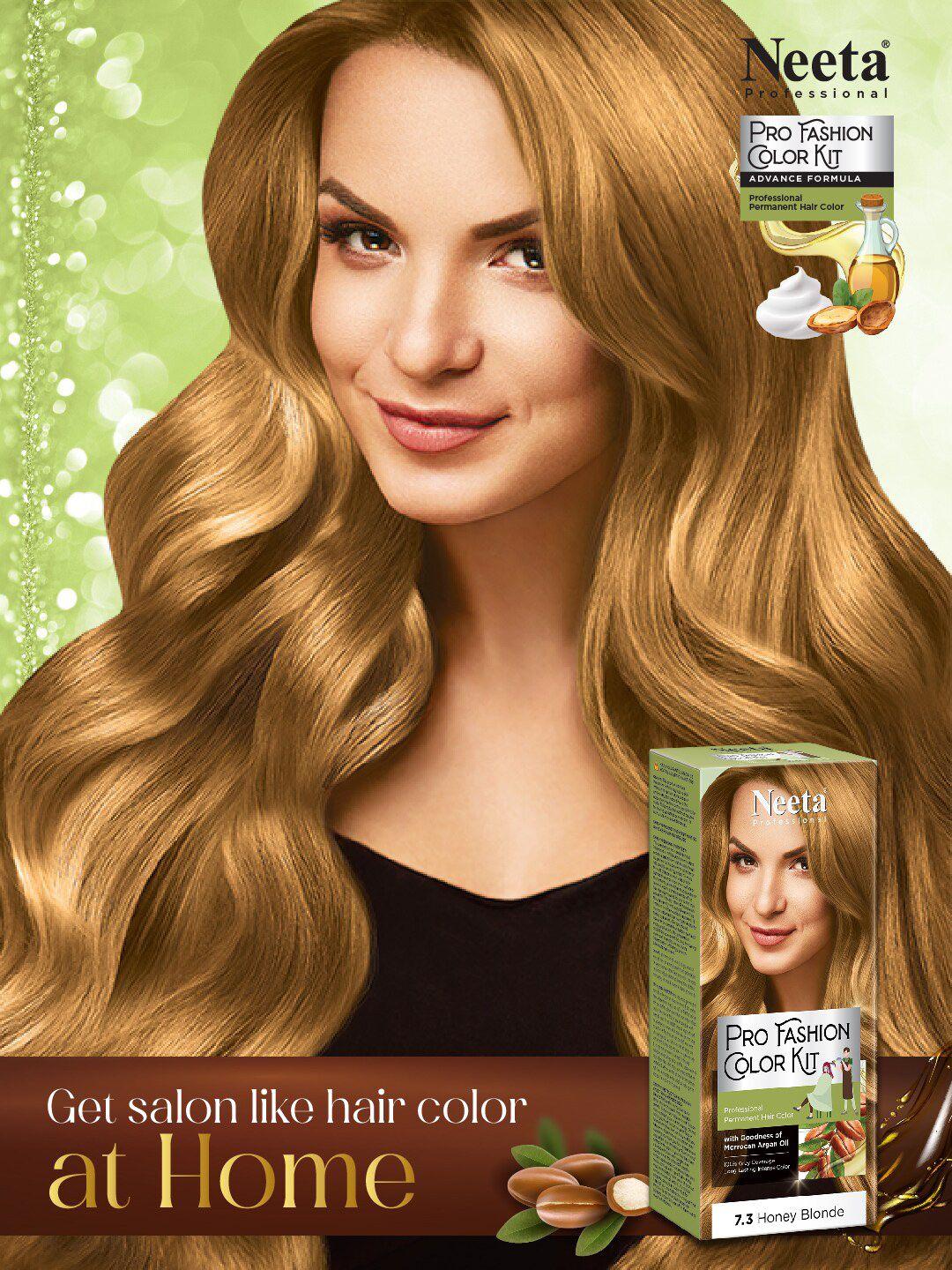 neeta pro fashion professional permanent hair color kit 100 ml - honey blonde 7.3