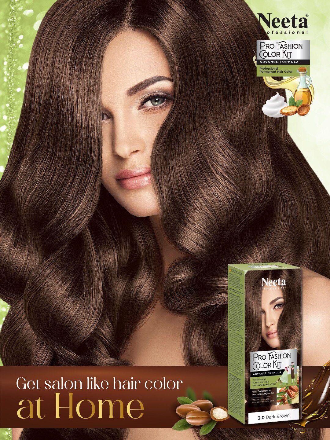 neeta professional pro fashion permanent hair color kit 100g - dark brown 3.0