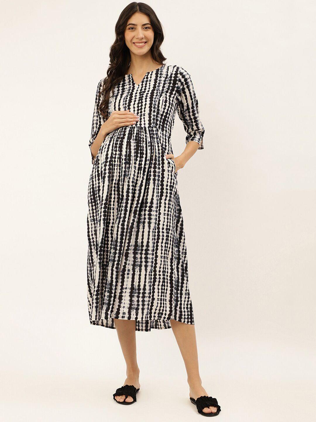 negen abstract printed maternity cotton a-line midi dress