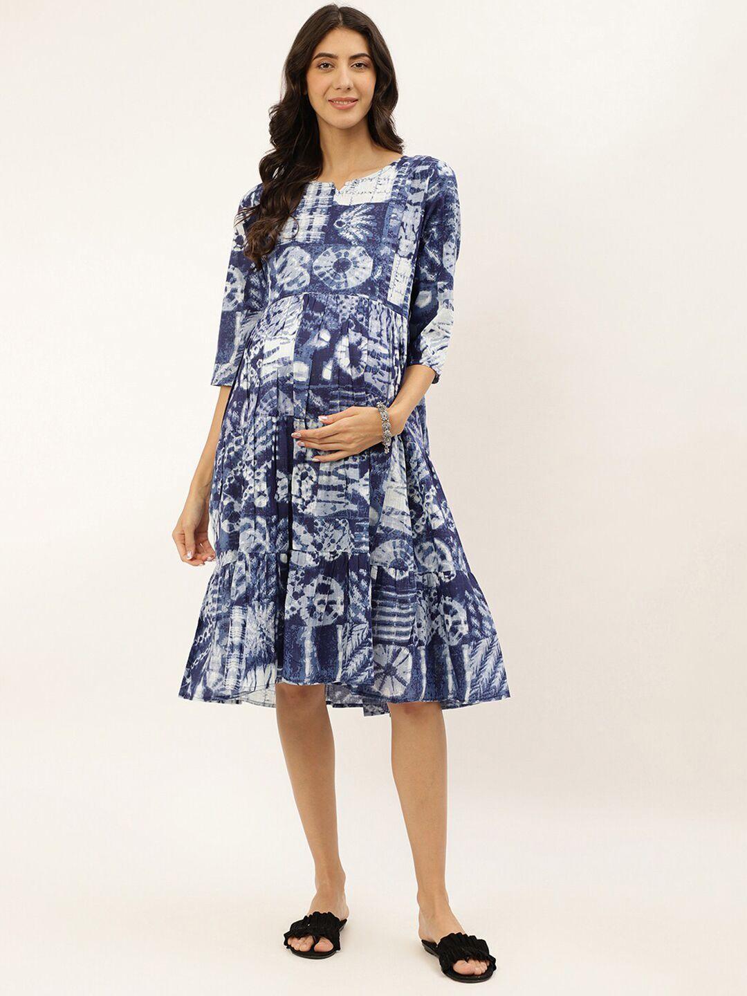 negen ethnic motif printed maternity cotton a-line midi dress