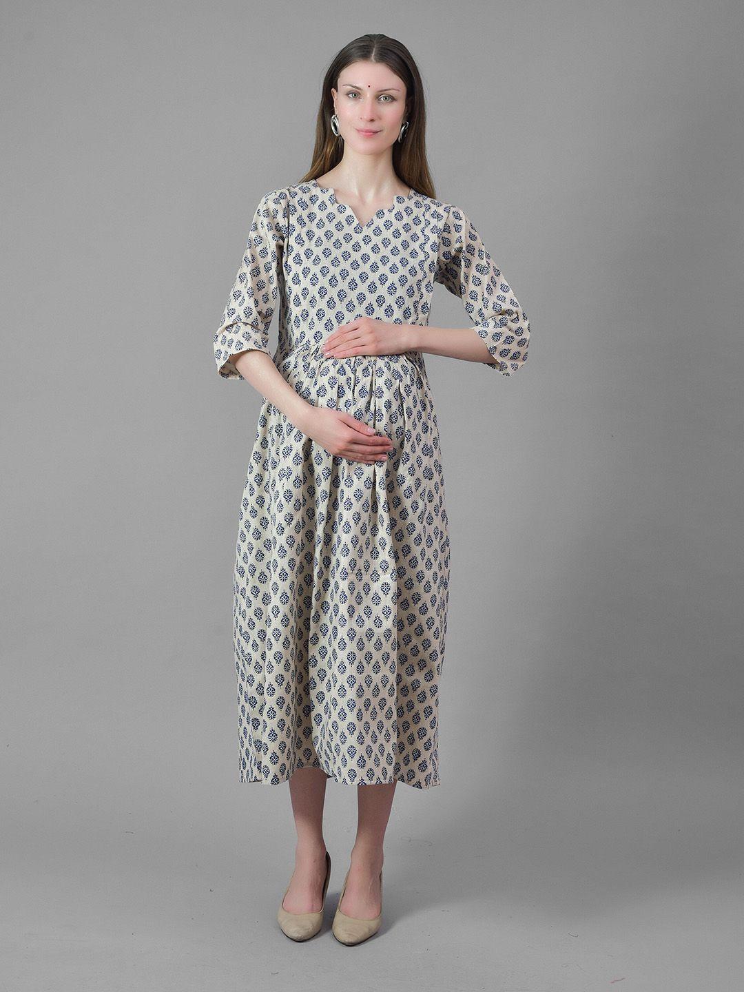 negen ethnic motifs printed cotton a-line midi maternity dress