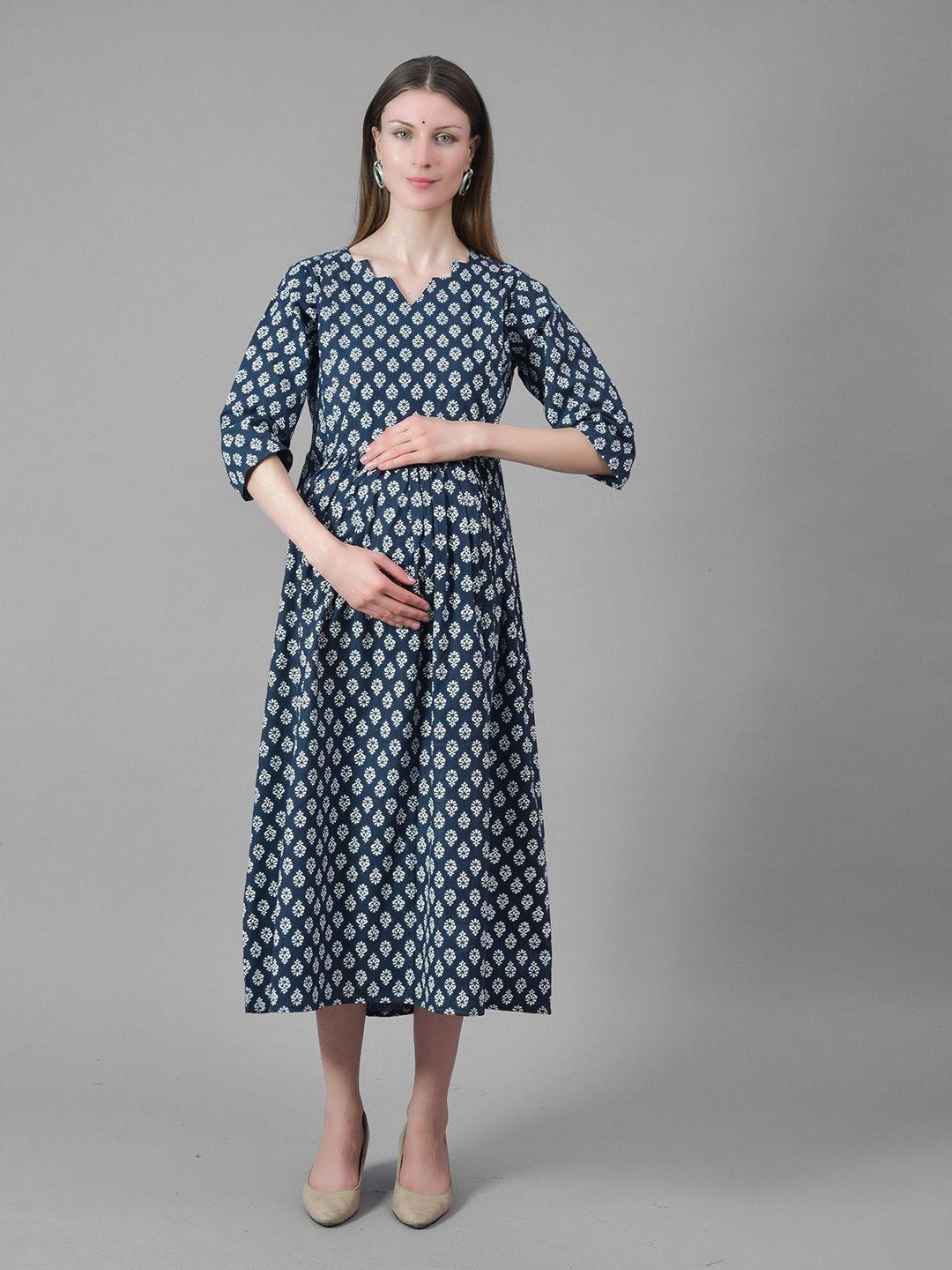 negen ethnic motifs printed maternity a-line midi dress