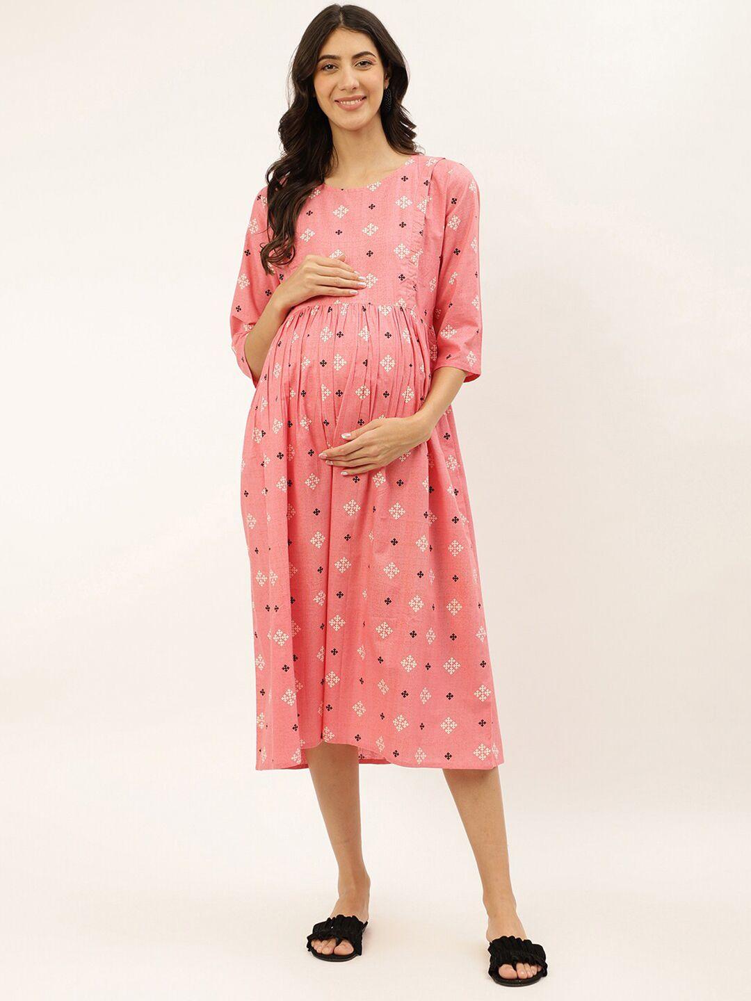 negen ethnic motifs printed maternity a-line midi dress