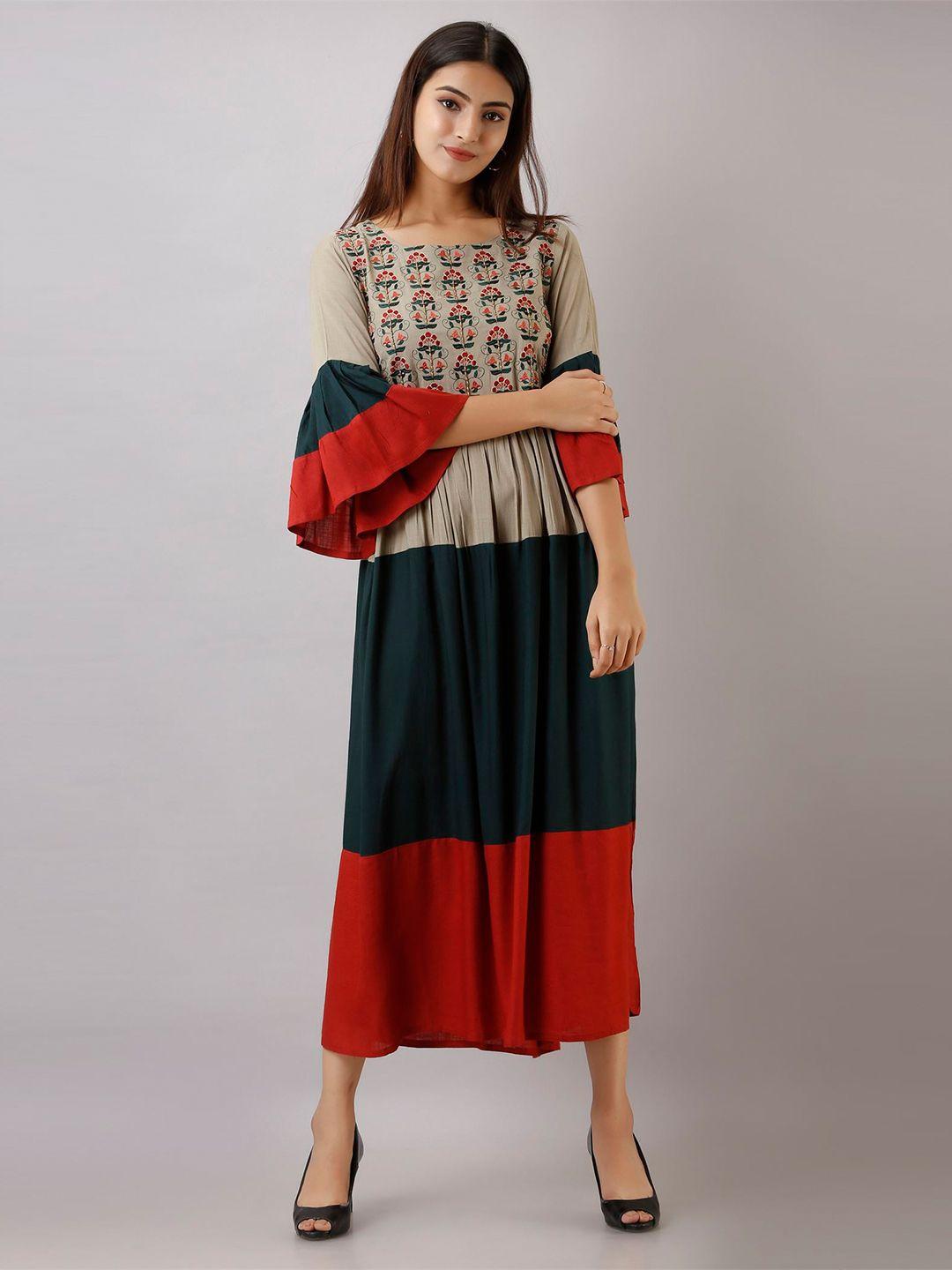 nehamta colourblocked a-line midi dress