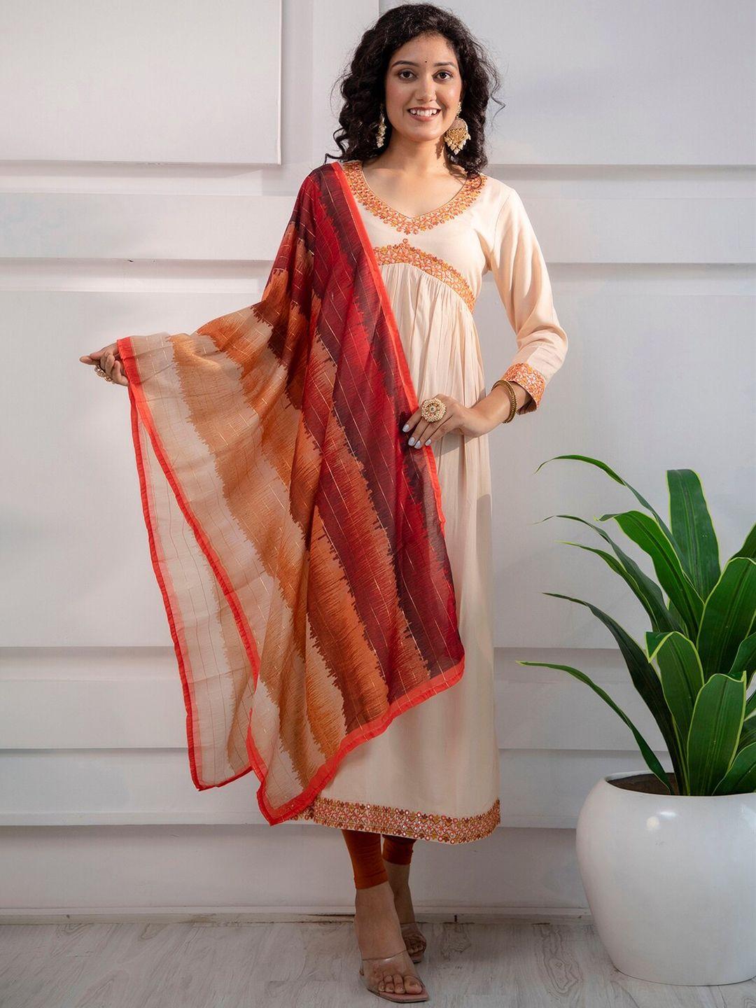 nehamta embellished mirror work a-line kurta