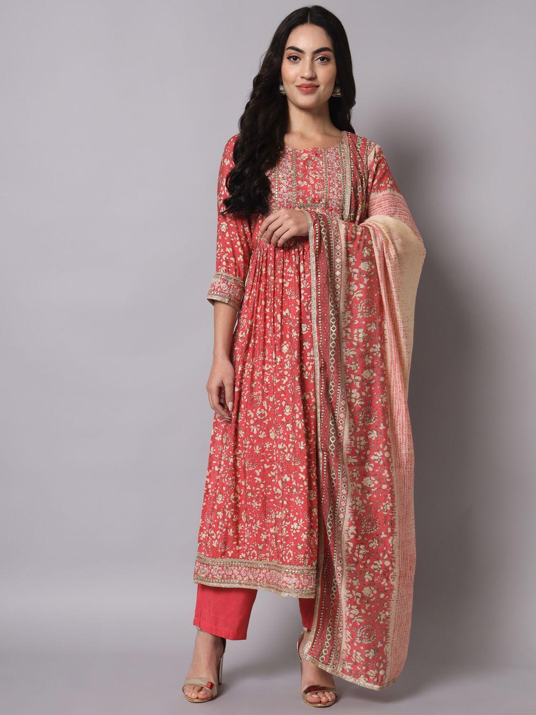 nehamta embroidered a-line kurta with trousers & with dupatta