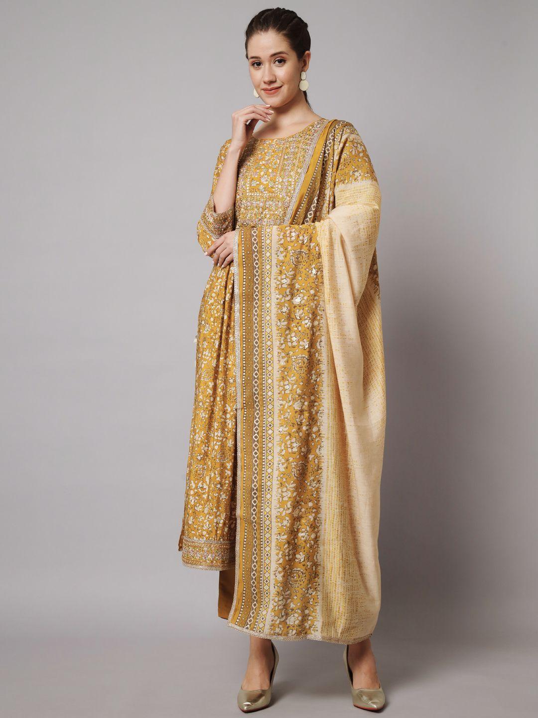 nehamta embroidered a-line kurta with trousers & with dupatta