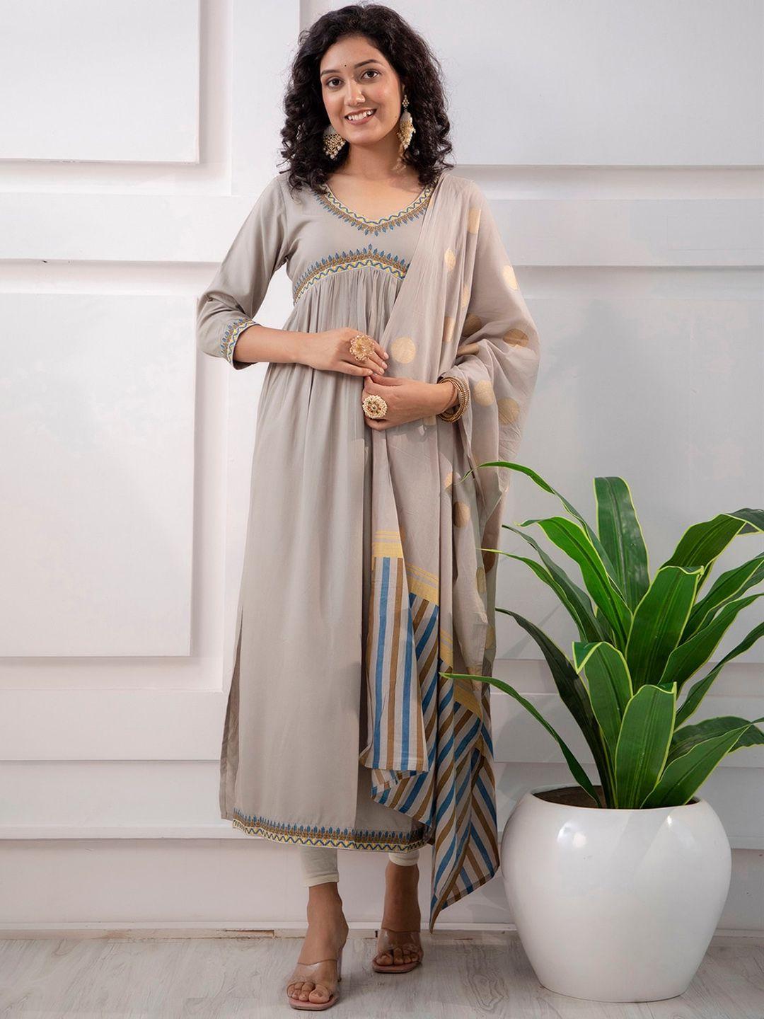 nehamta ethnic embroidered v-neck empire a-line kurta