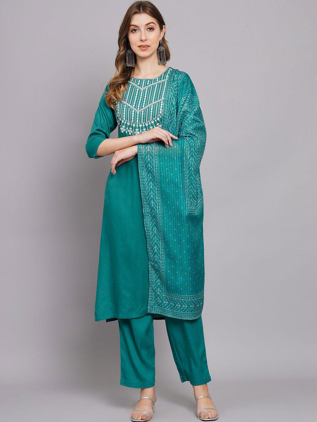 nehamta ethnic motifs embroidered sequined kurta with palazzos & dupatta