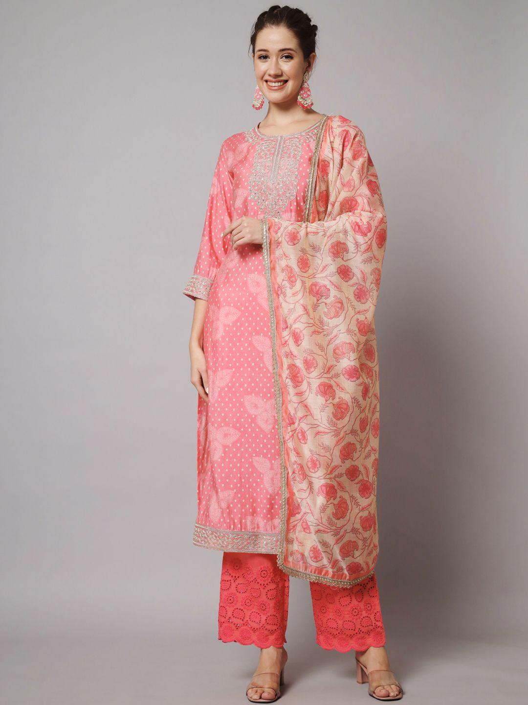 nehamta ethnic motifs embroidered thread work kurta with trousers & with dupatta
