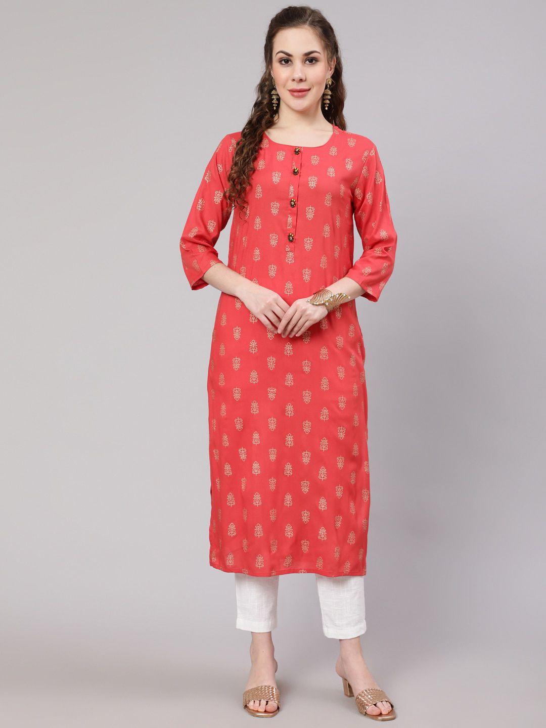 nehamta ethnic motifs printed round neck kurta