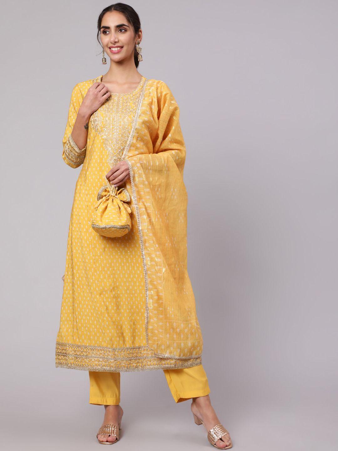 nehamta ethnic motifs printed sequinned kurta with trousers & with dupatta