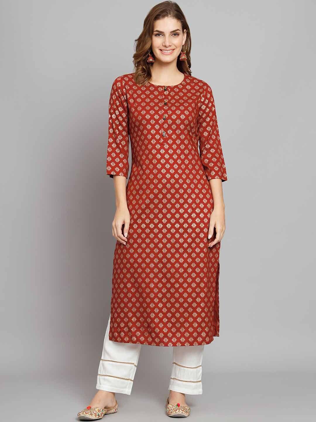 nehamta ethnic motifs printed straight kurta with trousers