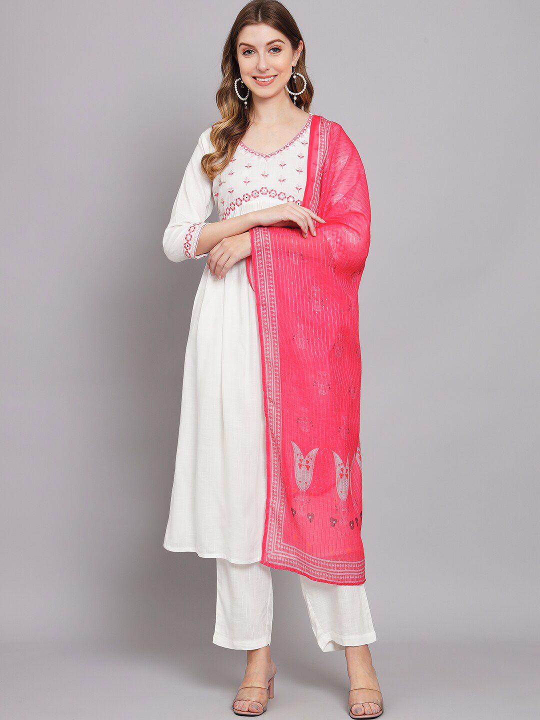 nehamta floral embroidered mirror work kurta with trousers & dupatta