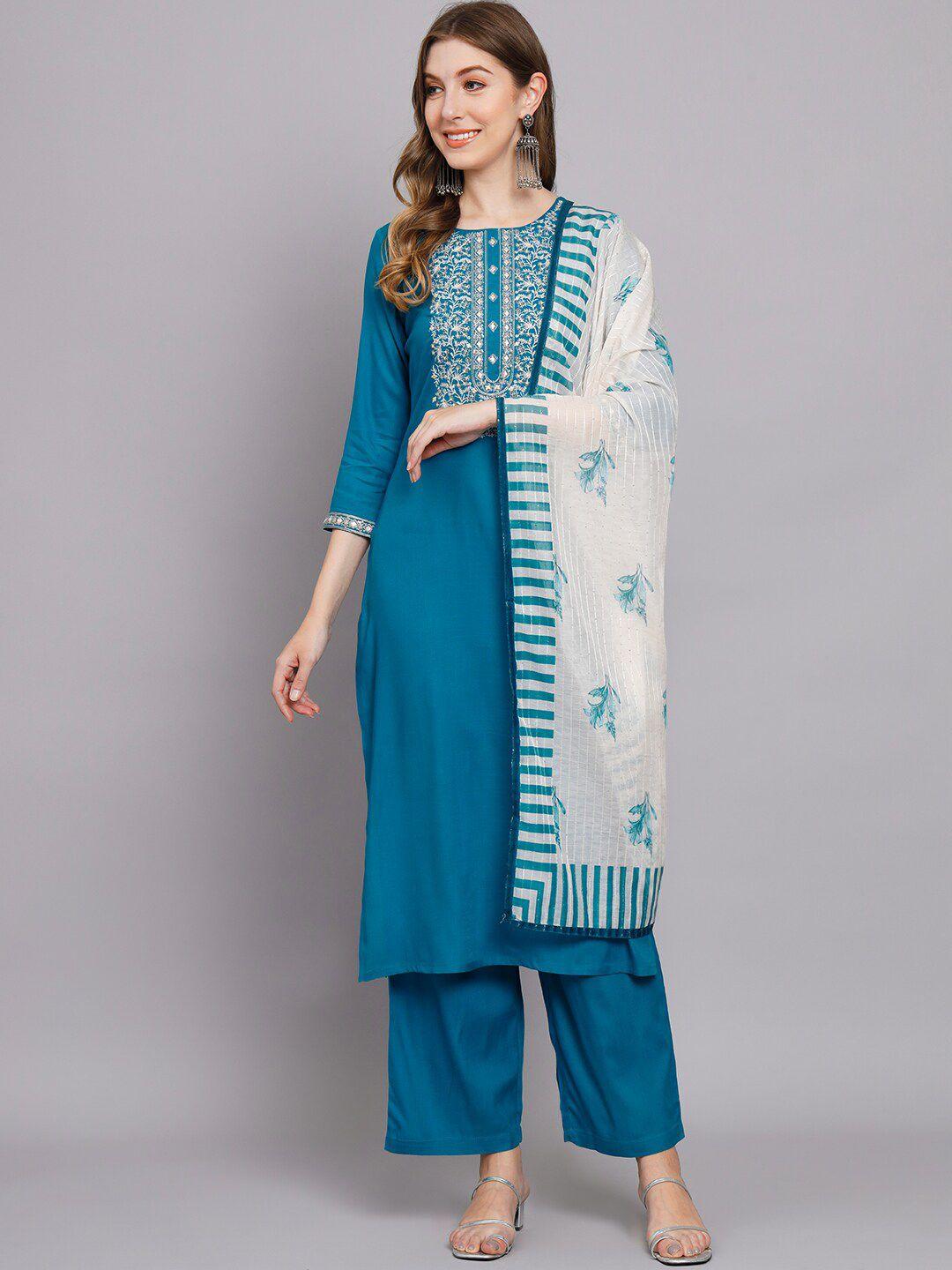 nehamta floral embroidered sequined kurta with palazzos & dupatta